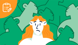 多くの人のシルエットに囲まれ悩む女性のイラスト