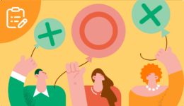 3人の人物がそれぞれ異なるマークのついた風船を持っている様子を描いたイラスト