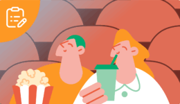 デートで映画を楽しむカップルのイラスト