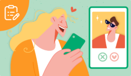 マッチングアプリでプロフィール写真を見て相手を判断する女性のイラスト